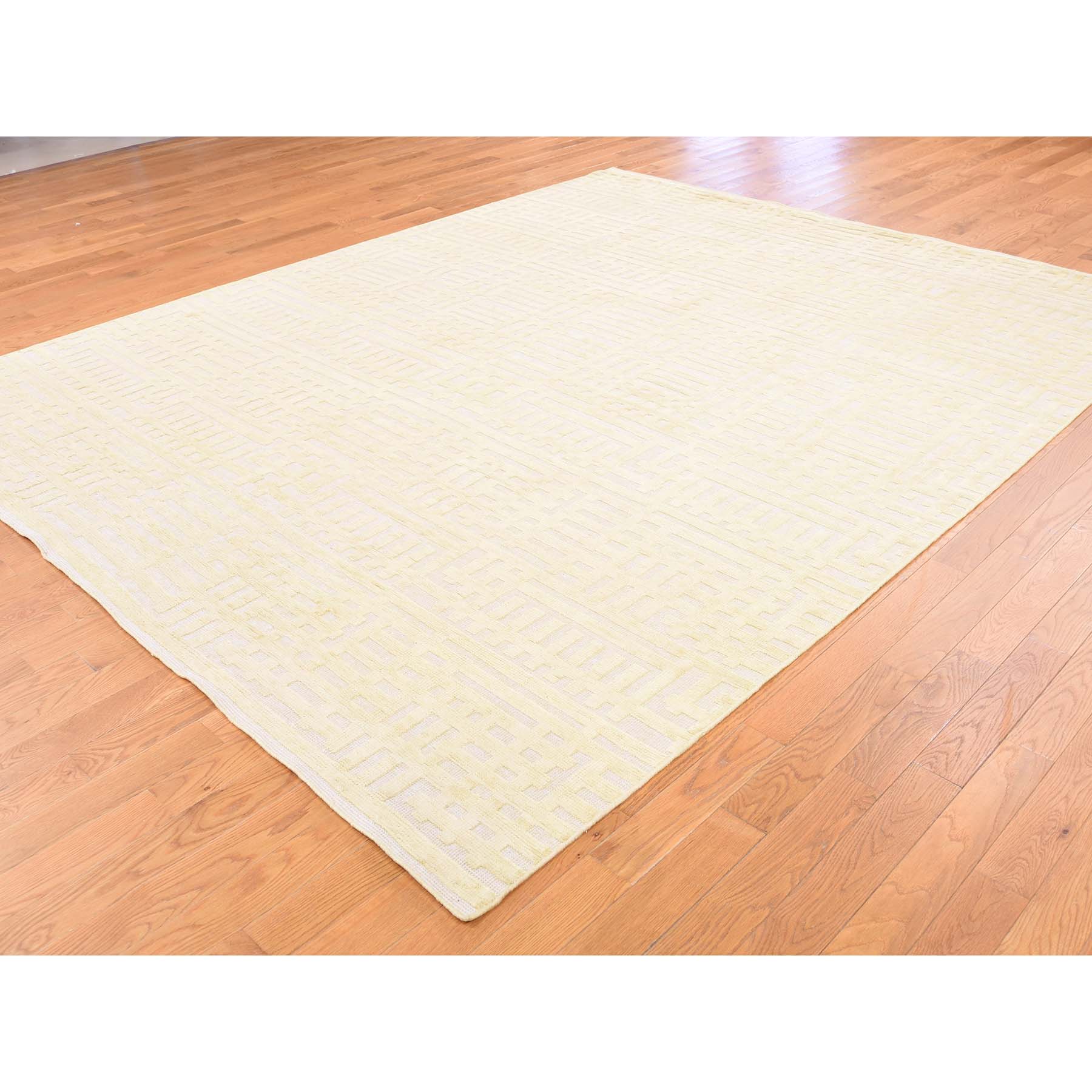 8'1''x10'2'' Textured Wool With Silk High And Low Pile Modern Hand